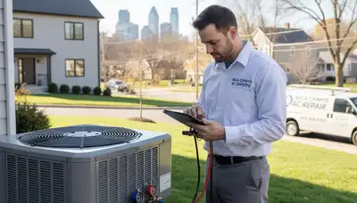 Professional HVAC technician performing AC repair service in Philadelphia, PA home