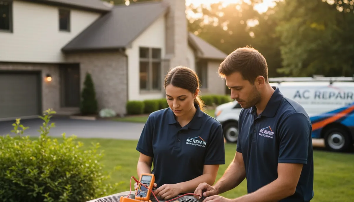 Professional AC repair technician servicing air conditioner unit in Philadelphia PA