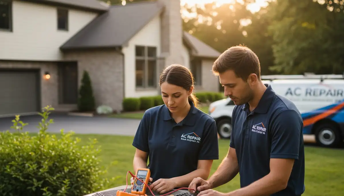 Professional AC repair technician servicing air conditioner unit in Philadelphia PA
