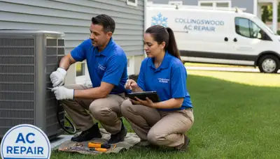 Professional AC repair technician servicing air conditioner in Philadelphia PA home