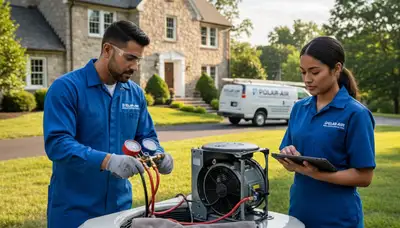 Professional AC repair technician servicing air conditioner unit in Philadelphia PA home