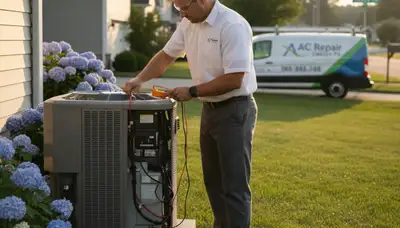Professional AC repair technician servicing air conditioning unit in Philadelphia PA