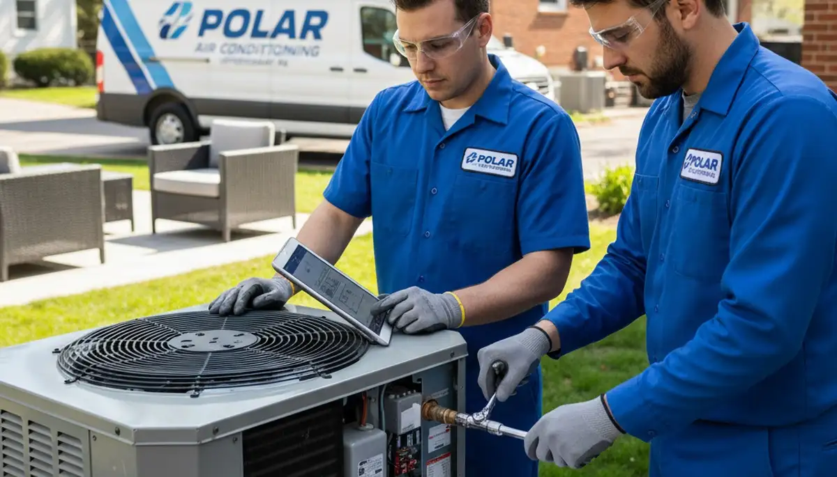 HVAC technician performing AC repair service for home cooling system in Philadelphia, PA
