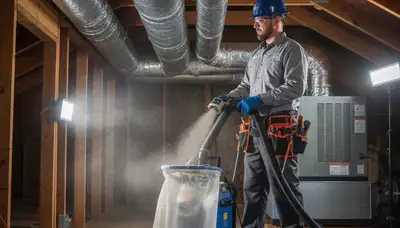Technician cleaning air ducts for residential HVAC system in Philadelphia PA by Five Star Cooling