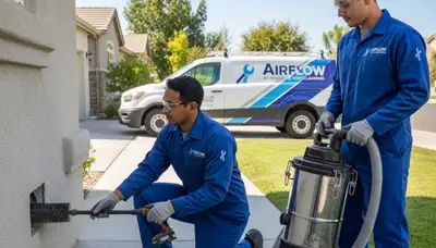Technician cleaning dryer vent for home safety in Philadelphia, PA | Five Star Cooling