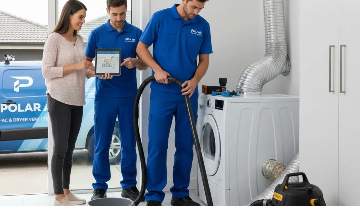 Technician performing professional dryer vent cleaning service in Philadelphia PA home