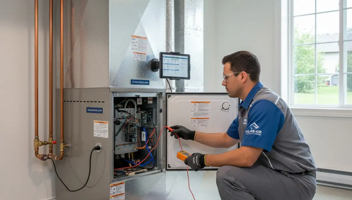 Technician performing furnace repair in Philadelphia, PA for Five Star Cooling heating service