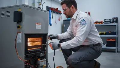 Technician performing furnace heating repair in Philadelphia PA home by Five Star Cooling