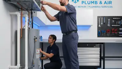 Licensed plumber repairing pipe under sink in Philadelphia, PA for Five Star Cooling services