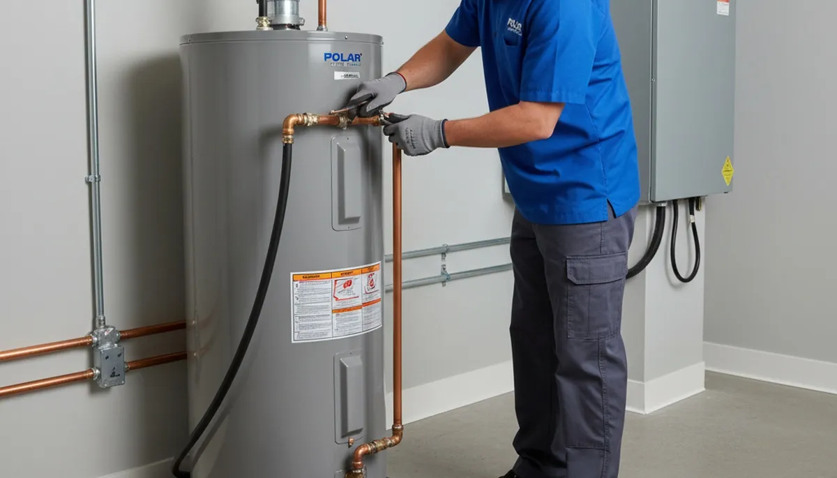 Technician repairing residential water heater in Philadelphia, PA for Five Star Cooling service