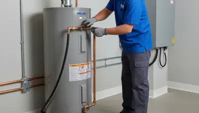 Technician repairing residential water heater in Philadelphia, PA for Five Star Cooling service