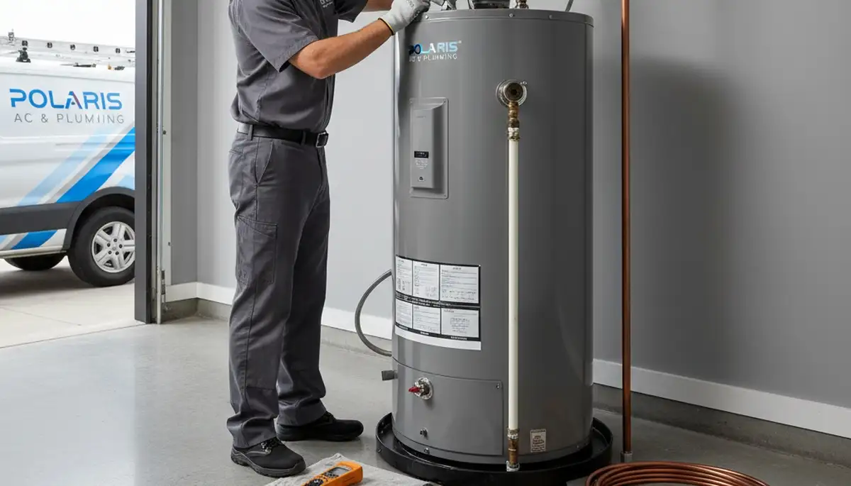 Technician performing water heater repair in Philadelphia PA for Five Star Cooling homes and businesses